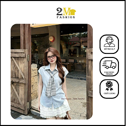 Set Váy Sơ Mi Cột Nơ Cổ Kèm Váy Tầng Trắng